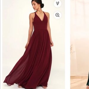 Lulu’s Love Spell Burgundy Lace-Back Maxi Dress